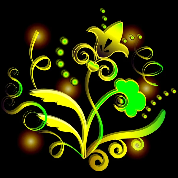 Abstract yellow flower on black background. — Stock Vector