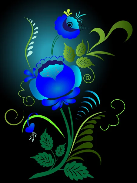Gzhel mavi çiçekler vektör çizim tarz.. — Stok Vektör