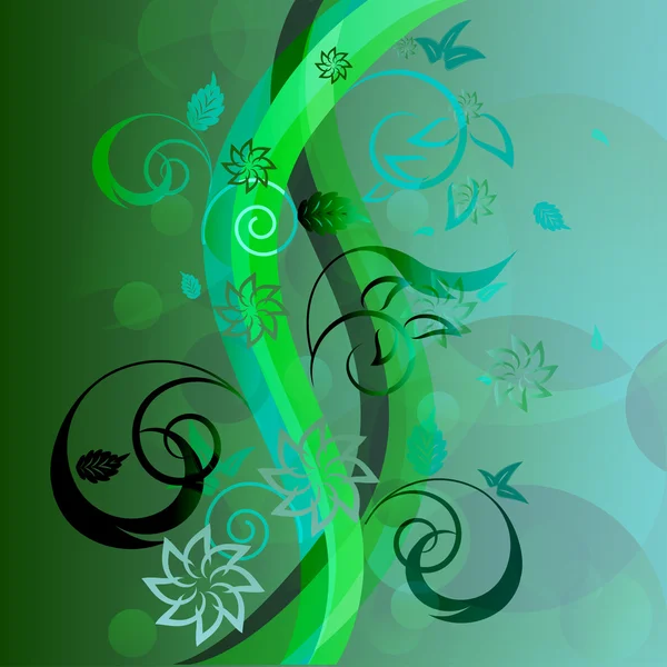 波浪形条纹抽象绿色花卉背景. — 图库矢量图片
