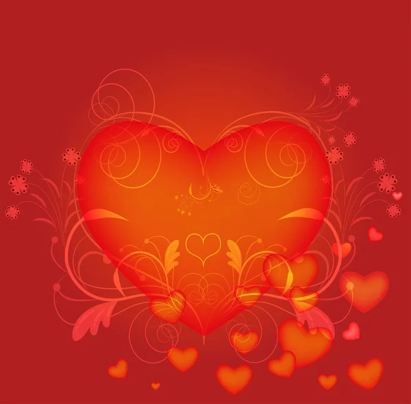 Abstraktes rotes Herz mit floralen Elementen Vektorkarte. — Stockvektor