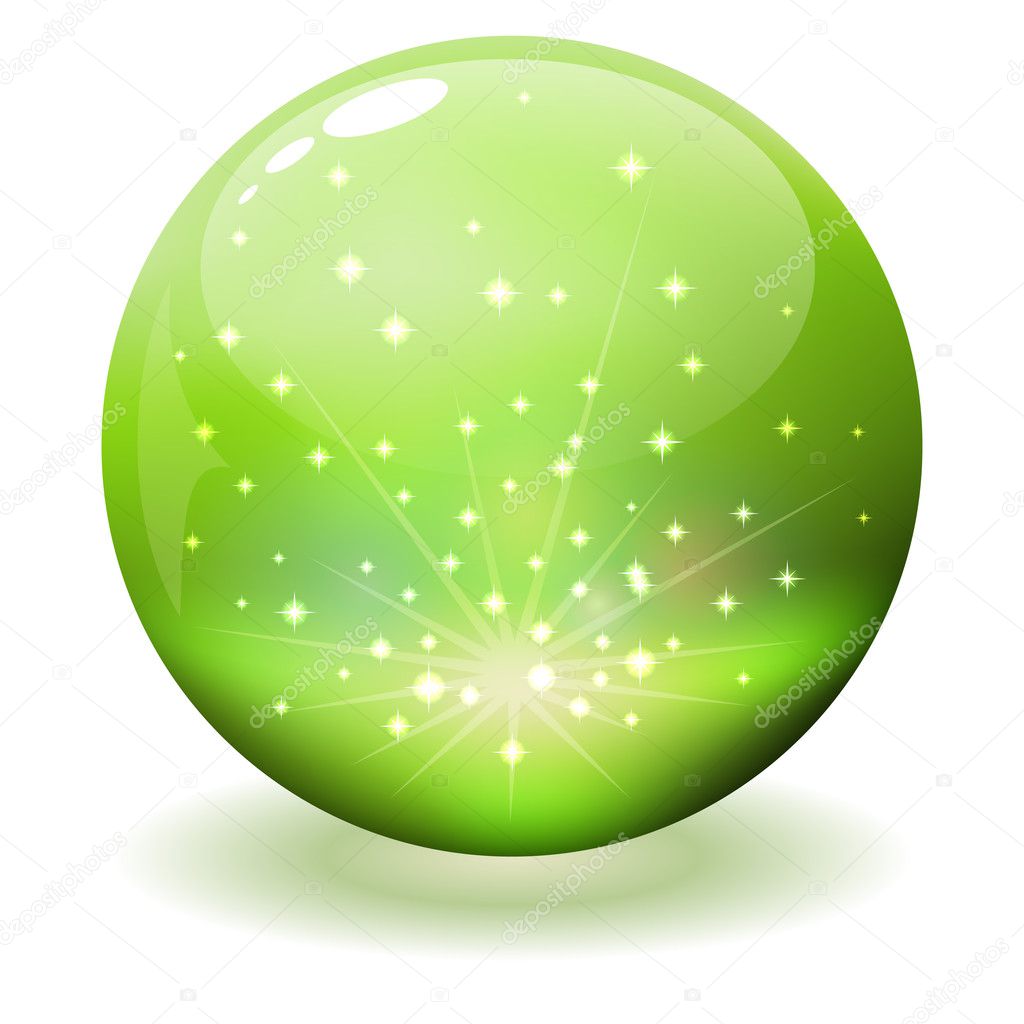 Glossy sphere with sparks inside isolated on white.