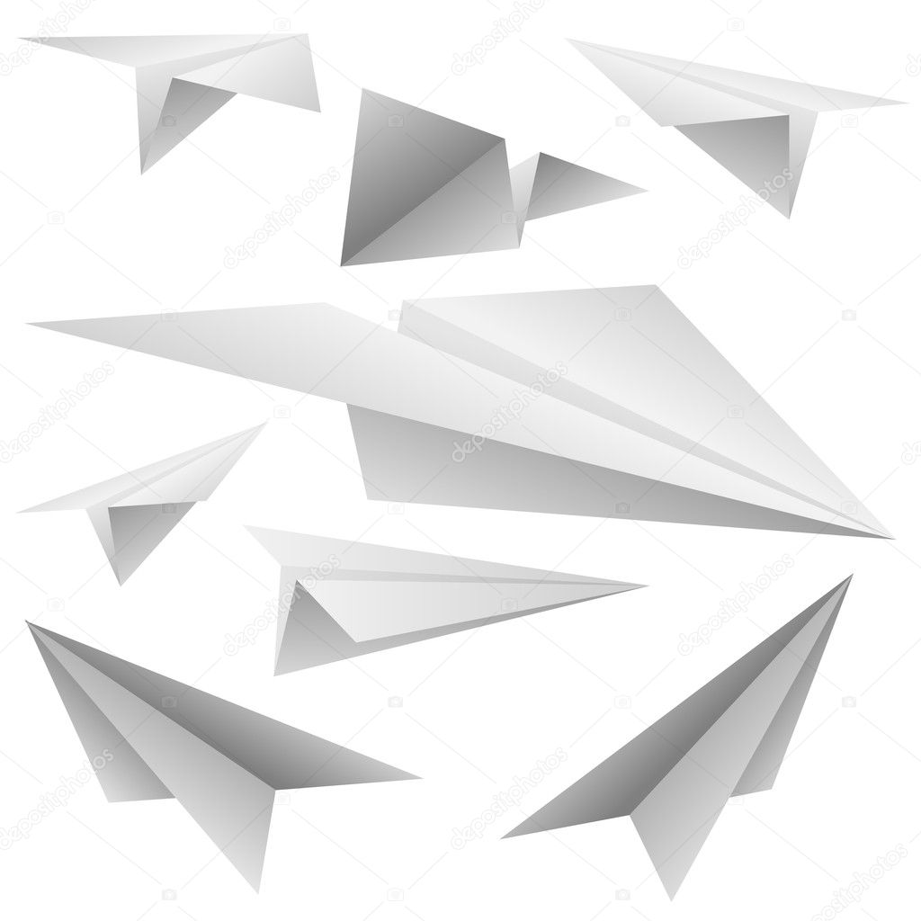 White paper planes isolated o white background vector set.
