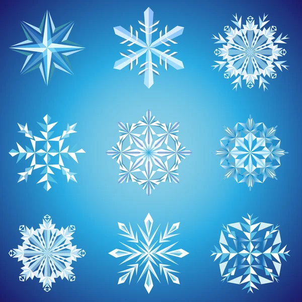 Snöflinga kristaller på blå bakgrund vektor illustration. — Stock vektor