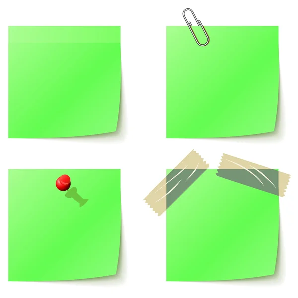 Papeles adhesivos verdes aislados en blanco . — Vector de stock