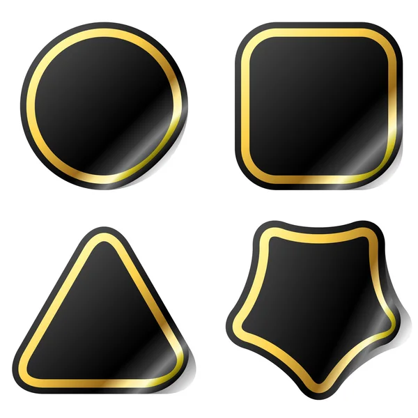 Lege zwarte stickers met gouden frame. — Stockvector