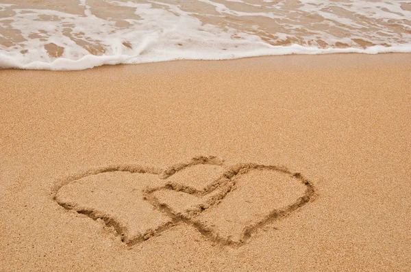 stock image Beach and love in sand.