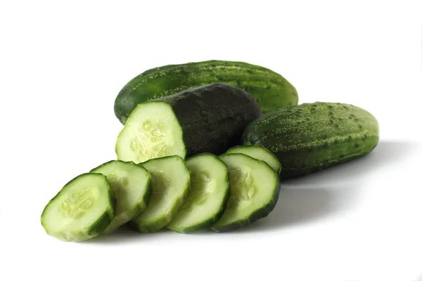 Cucumbers and slices isolated on white background — Stock Photo, Image