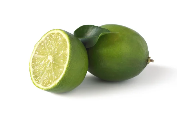 Lime and half with leaf isolated on white — Stock Photo, Image
