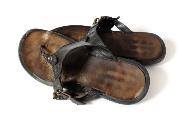 Pair of used leather sandals / flip flops — Stock Photo, Image