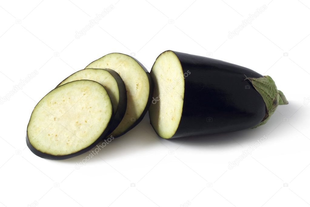 Sliced eggplant isolated on white
