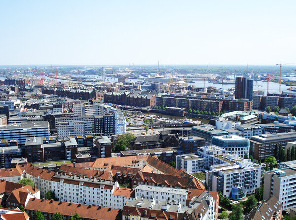 Panorama city of Hamburg on a sunny day, Germany