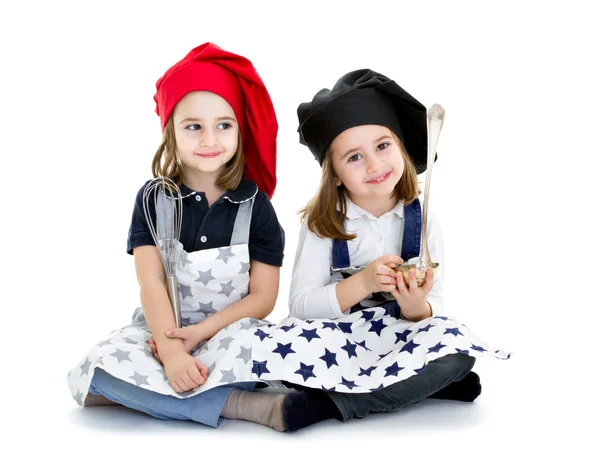 Twins cook chef with cook equipment — Stock Photo, Image