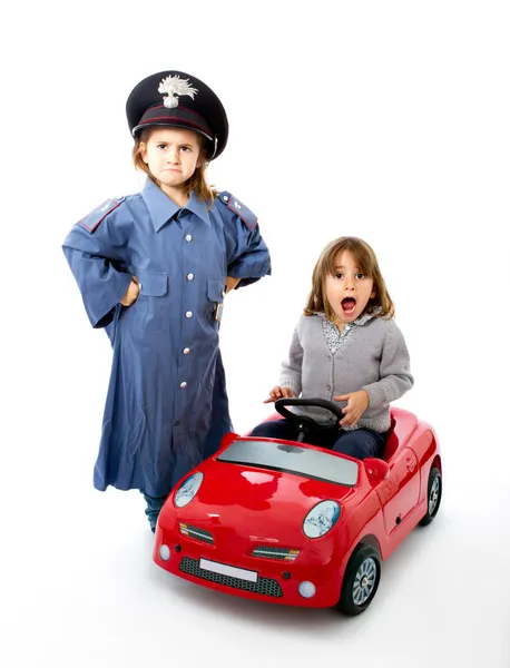 Polizei stoppt einen Fahrer Kinder Spiel — Stockfoto