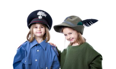 Children with carabinieri and alpino uniform clipart