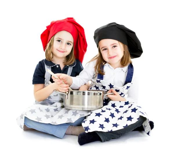 Twins cook chef with cook equipment — Stock Photo, Image