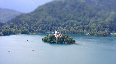 Bled lake slovenia tilt shift clipart