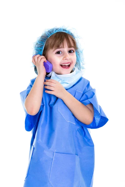 Child doctor made a mobile phone calling — Stock Photo, Image