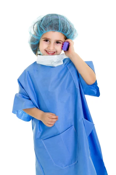 Criança médico fez um telefone celular chamando — Fotografia de Stock