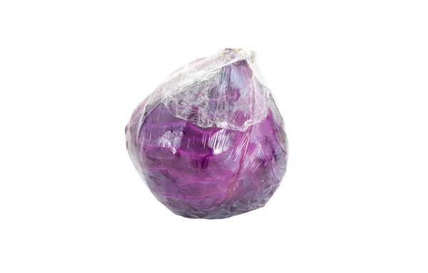 Red cabbage protected with plastic film on white background — Stock Photo, Image
