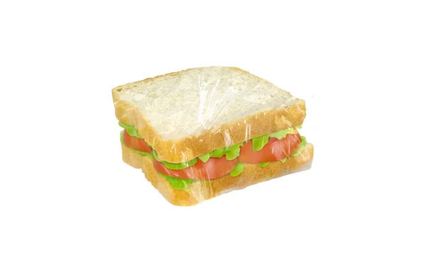 Sandwich ricoperto di pellicola protettiva su sfondo bianco — Foto Stock