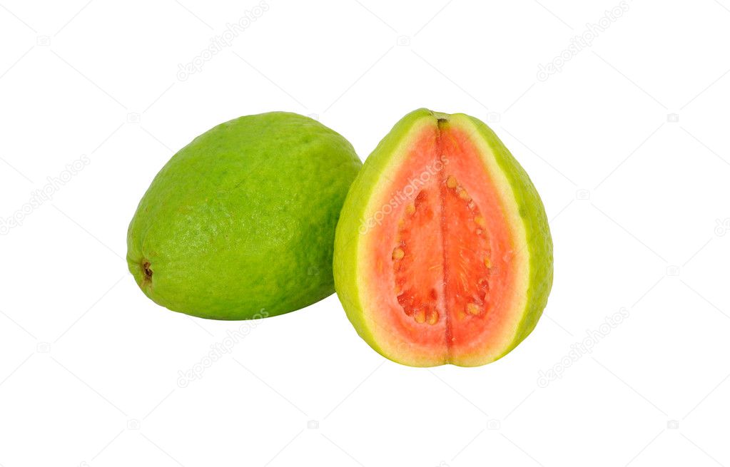 2 Guavas isolated on white background