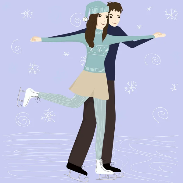 Couple sur la patinoire — Image vectorielle