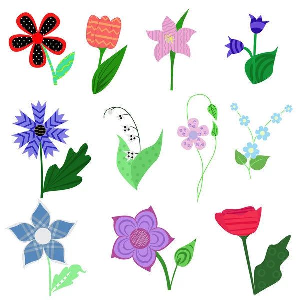 Conjunto de flores de collage Ilustraciones de stock libres de derechos