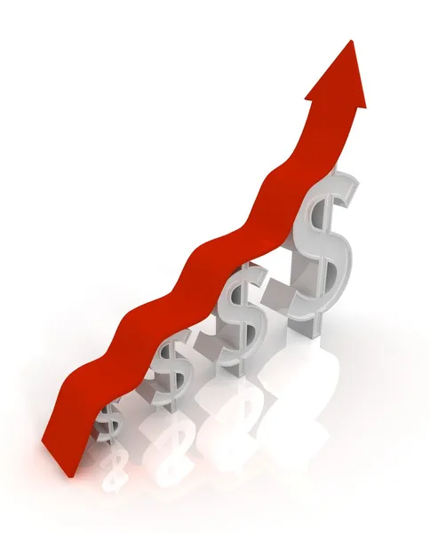 3D dollar raising chart grow up with arrow — Stock Photo, Image