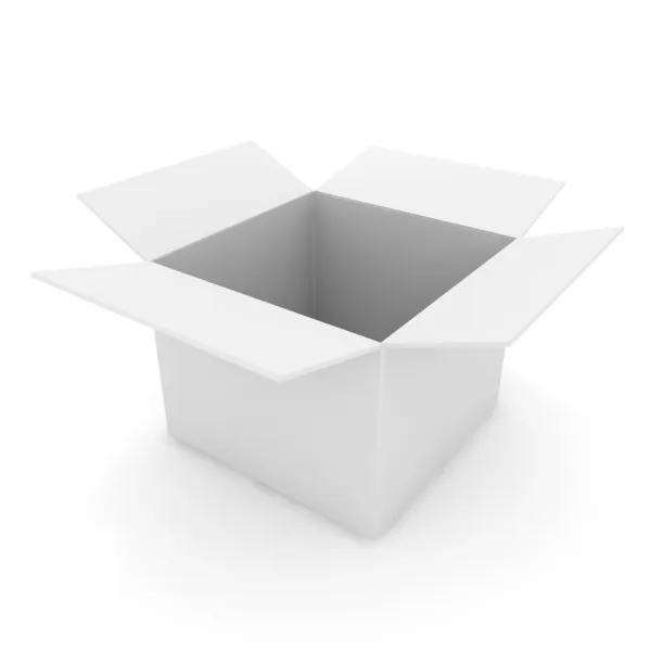 3d белый ящик открыт — стоковое фото