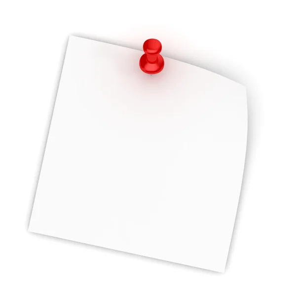 Weißes Notizpapier mit rotem Steckstift isoliert auf weißem Papier — Stockfoto