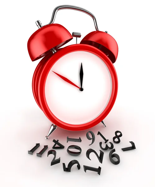 Χαμένο χρόνο. Κόκκινο συναγερμού ρολόι 3d. απομονωθεί σε λευκό — Φωτογραφία Αρχείου