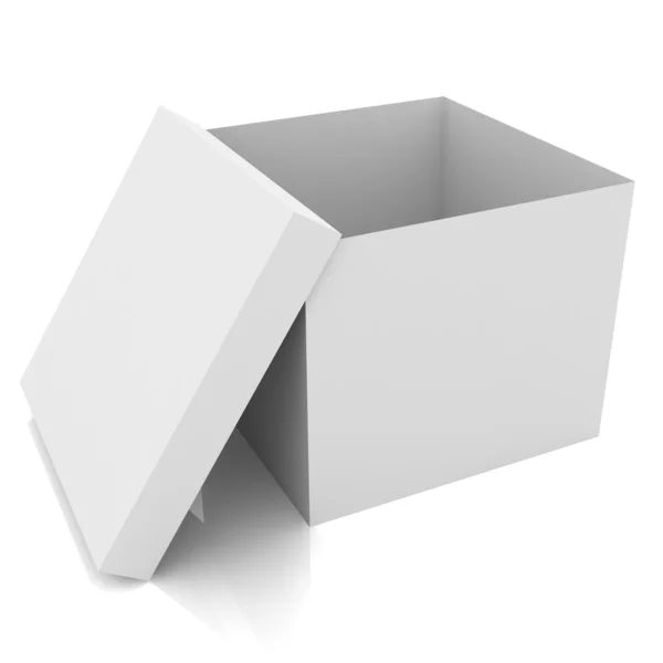 Weißer leerer offener Kasten isoliert über weißem Hintergrund — Stockfoto