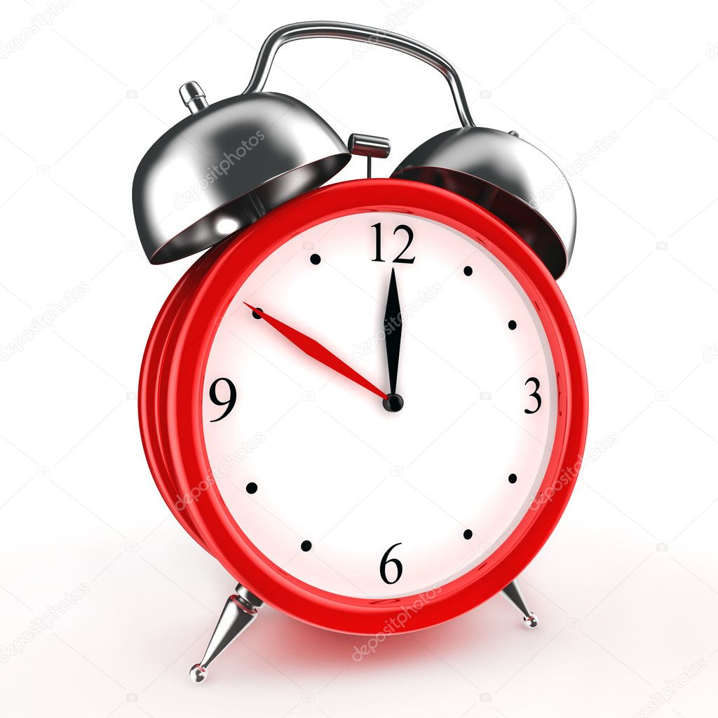 Red alarm clock 3d. Icon. Isolated on white