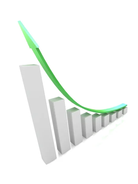 Hospodářský růst grafy a zelená šipka — Stock fotografie
