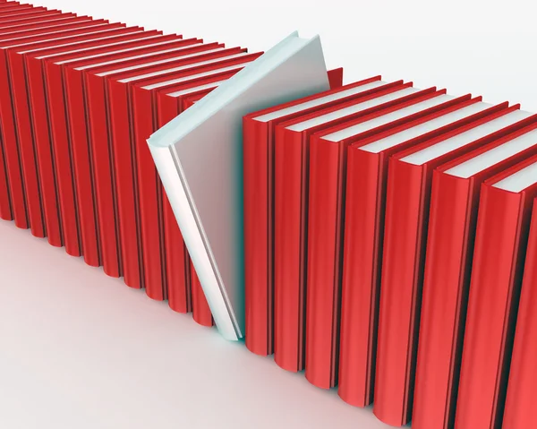 White book within red ones rendered on white background — Stock Photo, Image