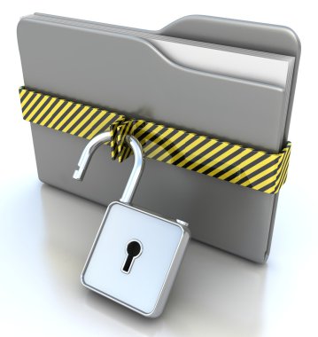 3D gray folder and lock. Data security concept. clipart
