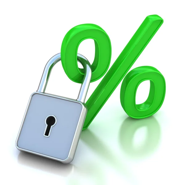 Símbolo percentual metálico verde fechado — Fotografia de Stock