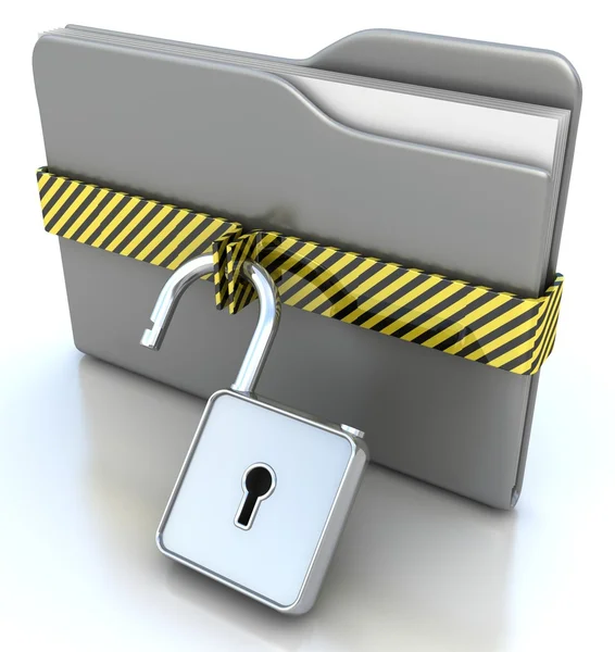 3d 灰色文件夹和锁。数据安全概念. — 图库照片