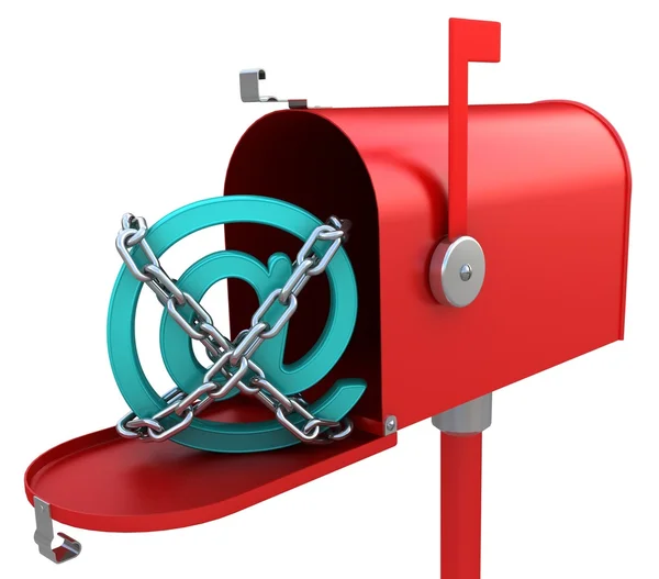 3D roter Briefkasten mit E-Mail-Logo innen — Stockfoto