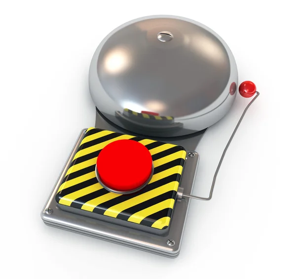 3D ilustrace kovové bezpečné zvon s červeným tlačítkem — Stock fotografie
