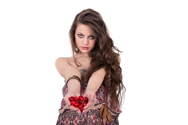 stock image Beautiful model with cherry