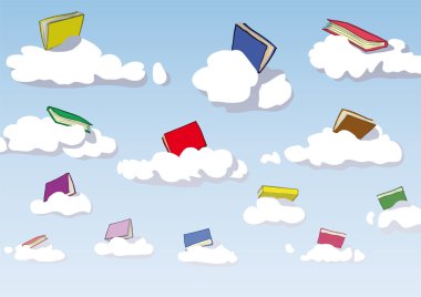 Books on clouds clipart