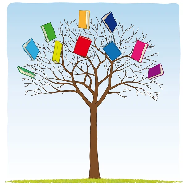 Libros en el árbol — Vector de stock