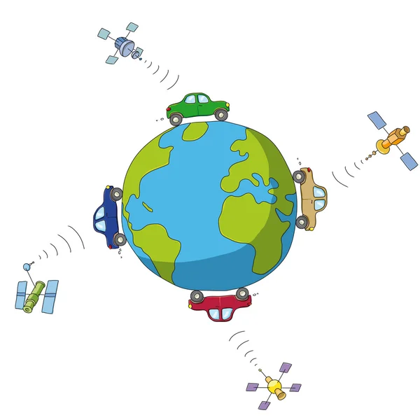 Αυτοκίνητα και δορυφόρους — Διανυσματικό Αρχείο