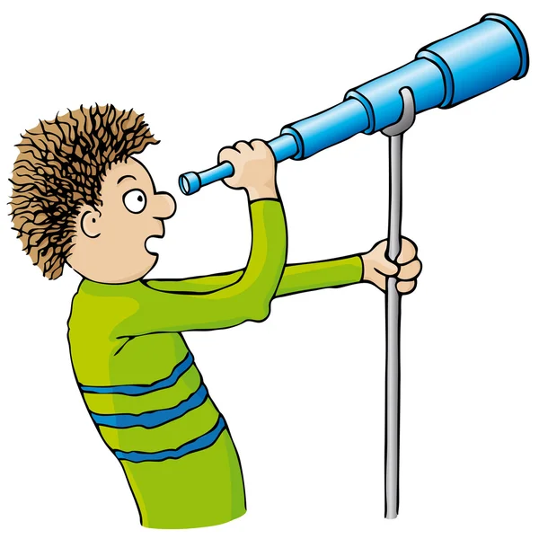 Enfant avec télescope — Image vectorielle