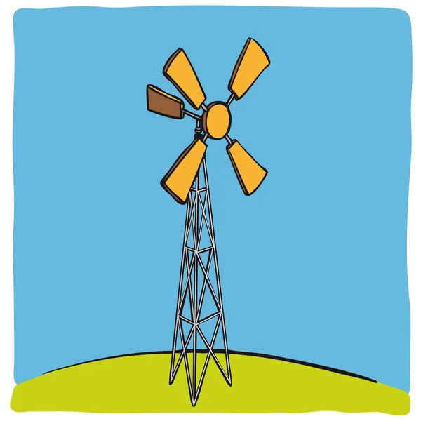 Vecchia turbina eolica — Vettoriale Stock