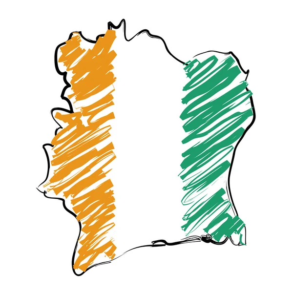 Mapa Bandeira Cote d 'Ivoire — Vetor de Stock
