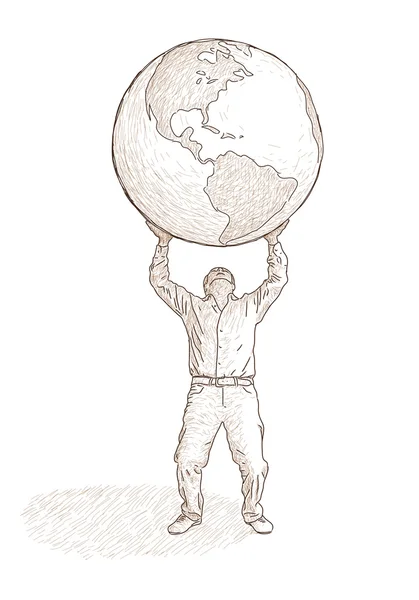 Man who raises the globe — Stock Vector