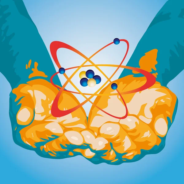 Atom und Hände — Stockvektor