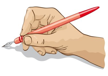 Hand with nib, red clipart